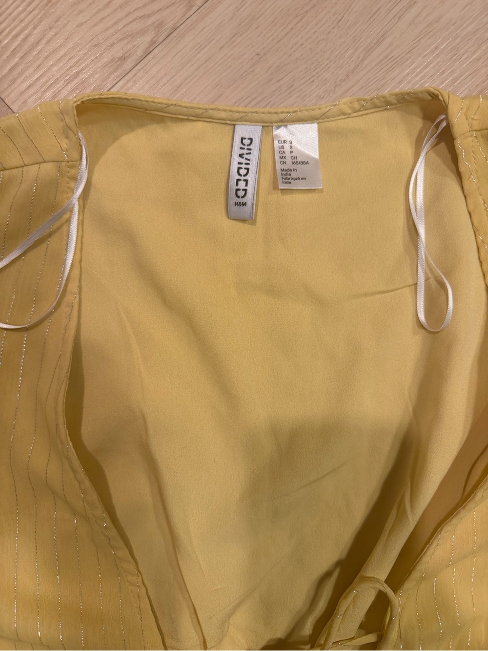 3 for $15 * Divided Yellow Sheer Ruffle Tie-Front Blouse - Picture 2 of 4